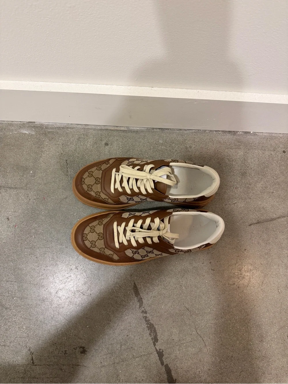 Gucci Brown GG Canvas & Leather Low-Top Sneakers